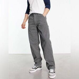 ans Men's Gray Loose Fit Carpenter Hickory Stripe Printed Pants size 33